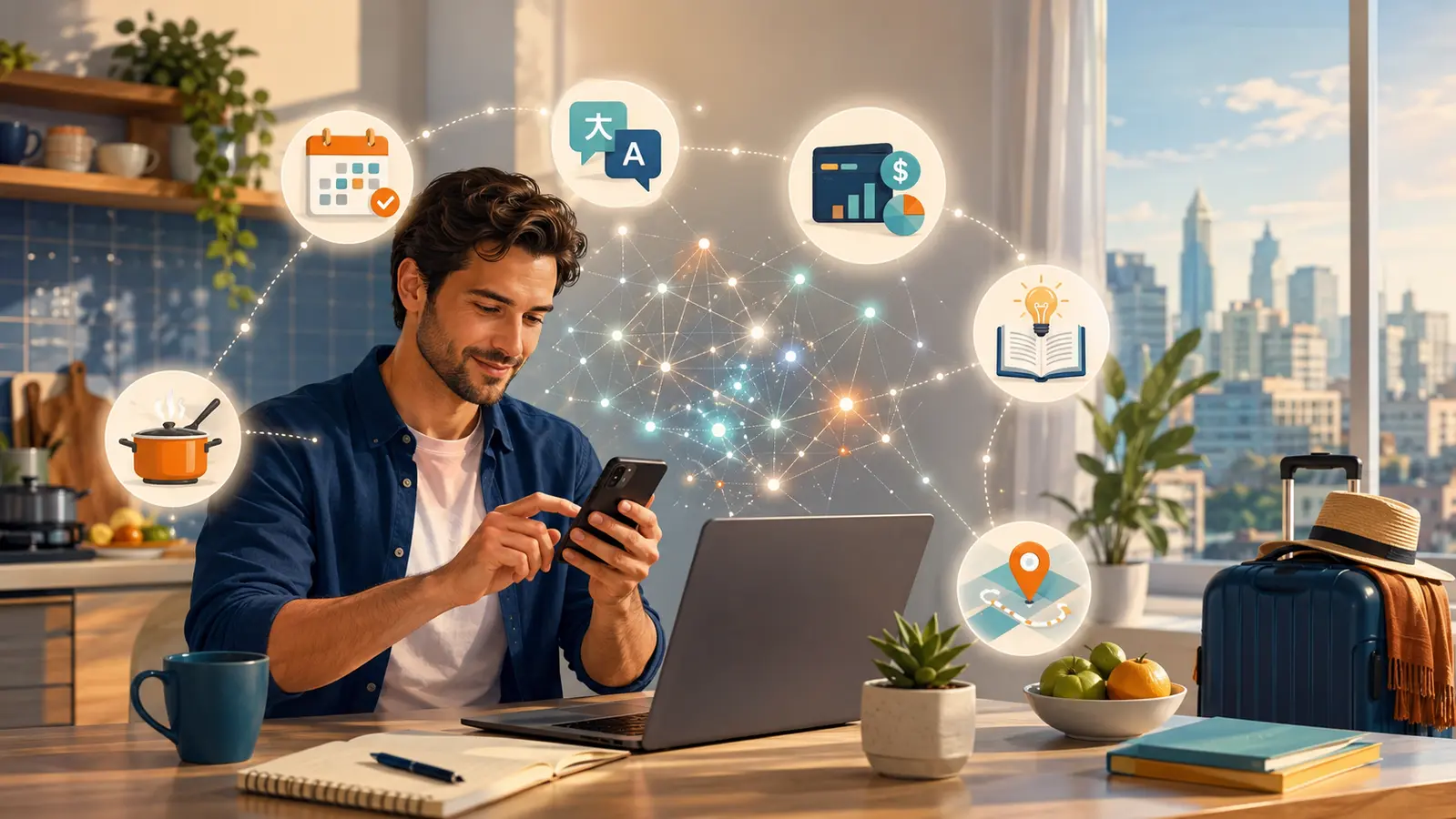 Person using AI for planning, learning, meals, budgeting and travel