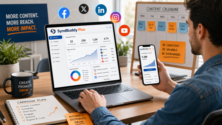 SyndBuddy Plus content promotion and campaign dashboard
