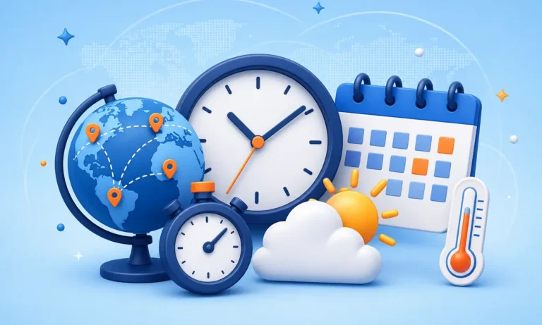World time, date and weather tools illustration